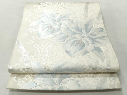 平和屋着物◎六通柄袋帯　唐織　舞花文　銀糸　正絹　逸品　CABJ3635qe