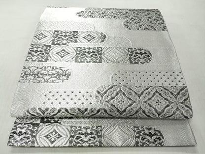 平和屋着物◎西陣　六通柄袋帯　エ霞吉祥更紗花文　銀糸　正絹　逸品　CABJ3643qe