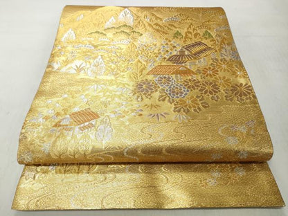 平和屋着物◎両面　六通柄袋帯　遠山風景文　金銀糸　正絹　逸品　CABJ3647qe