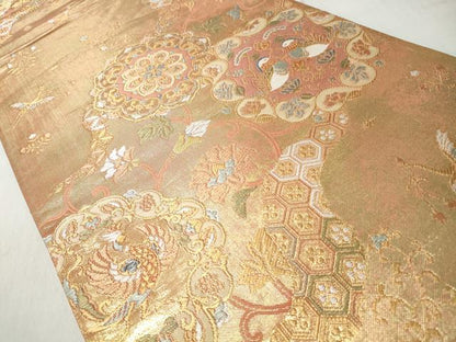 平和屋着物◎六通柄袋帯　鳳凰鴛鴦花文　金銀糸　正絹　逸品　CABJ3651qe