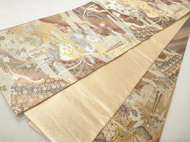 平和屋着物◎佐賀錦　六通柄袋帯　エ霞鳳凰花車文　金銀糸　正絹　逸品　CABJ3652qe