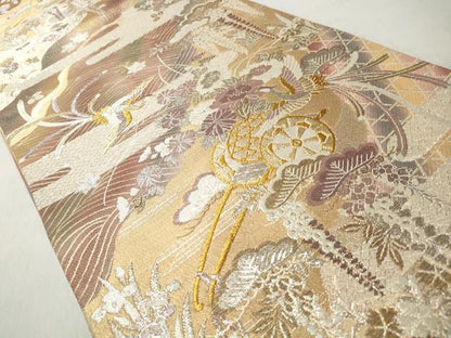 平和屋着物◎佐賀錦　六通柄袋帯　エ霞鳳凰花車文　金銀糸　正絹　逸品　CABJ3652qe