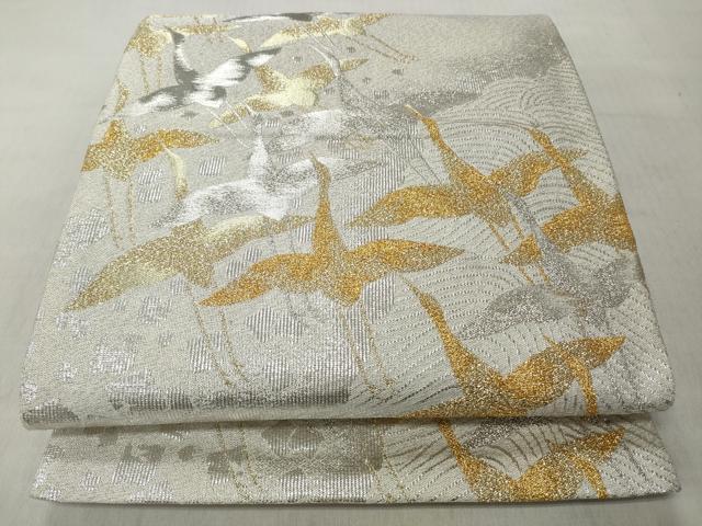 平和屋着物◎六通柄袋帯　流水飛鶴文　金銀糸　正絹　逸品　CABJ3656qe