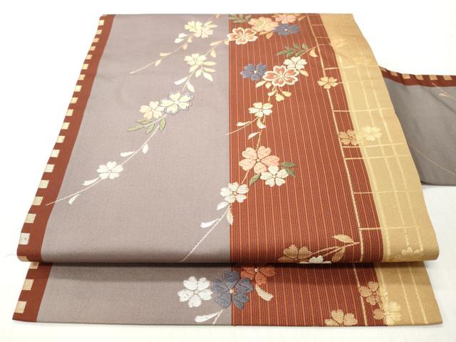 平和屋着物◎九寸名古屋帯　唐織　草花文　金糸　正絹　逸品　CABJ3659qe