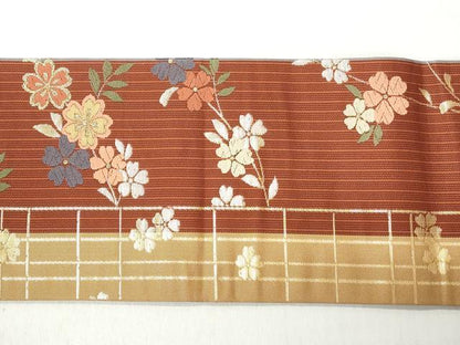 平和屋着物◎九寸名古屋帯　唐織　草花文　金糸　正絹　逸品　CABJ3659qe