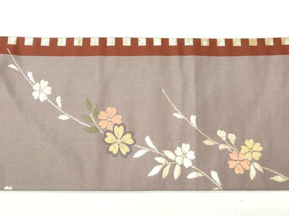 平和屋着物◎九寸名古屋帯　唐織　草花文　金糸　正絹　逸品　CABJ3659qe