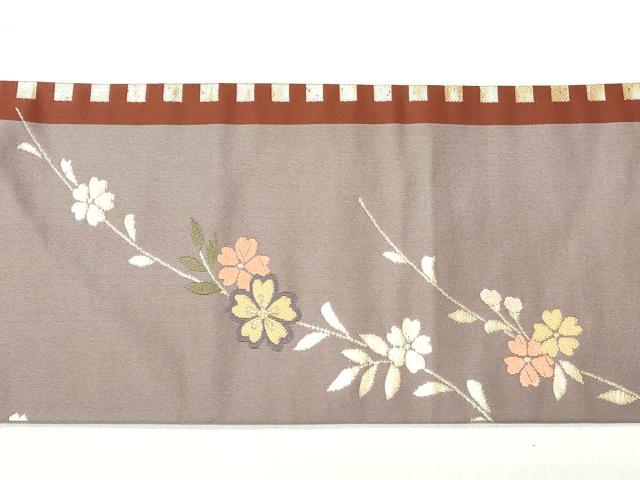 平和屋着物◎九寸名古屋帯　唐織　草花文　金糸　正絹　逸品　CABJ3659qe