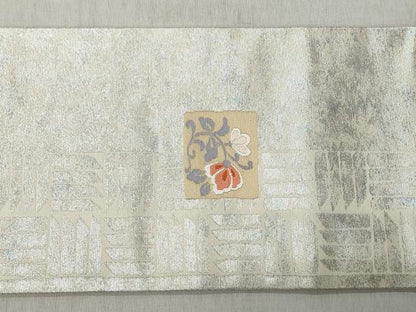 平和屋着物◎九寸名古屋帯　唐織　慶長錦　向かい鳥草花文　引箔　正絹　逸品　CABJ3660qe