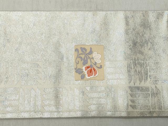 平和屋着物◎九寸名古屋帯　唐織　慶長錦　向かい鳥草花文　引箔　正絹　逸品　CABJ3660qe