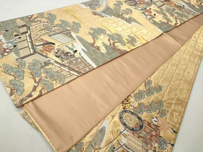 平和屋着物◎六通柄袋帯　人物風景文　金糸　正絹　逸品　CABJ3666qe