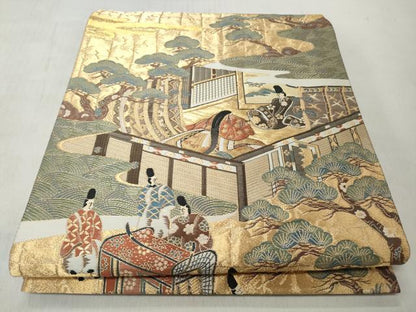 平和屋着物◎六通柄袋帯　人物風景文　金糸　正絹　逸品　CABJ3666qe