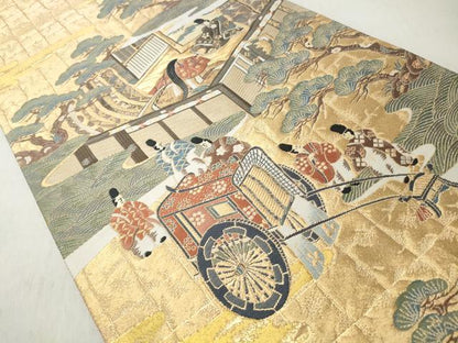 平和屋着物◎六通柄袋帯　人物風景文　金糸　正絹　逸品　CABJ3666qe