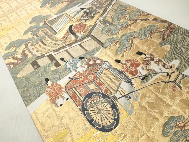 平和屋着物◎六通柄袋帯　人物風景文　金糸　正絹　逸品　CABJ3666qe