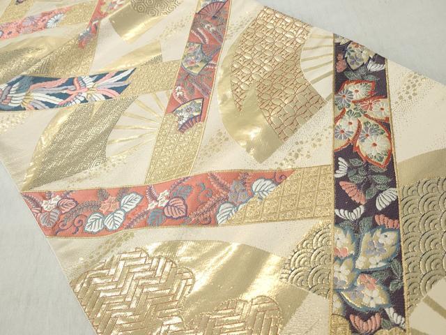 平和屋着物◎六通柄袋帯　唐織　地紋詰扇面文　金糸　正絹　逸品　CABJ3673qe