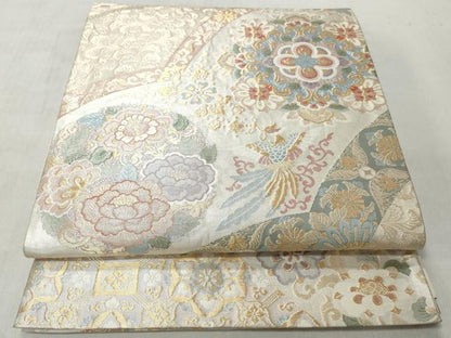平和屋着物◎六通柄袋帯　正倉院花鳥文　金糸　正絹　逸品　CABJ3674qe