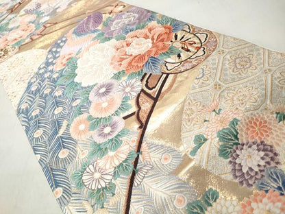 平和屋着物◎六通柄袋帯　唐織　孔雀花車文　金銀糸　正絹　逸品　CABJ3678qe