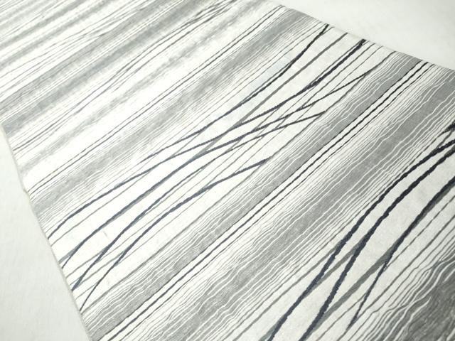 平和屋着物◎六通柄袋帯　唐織　斜線文　銀糸　正絹　逸品　CABJ3680qe