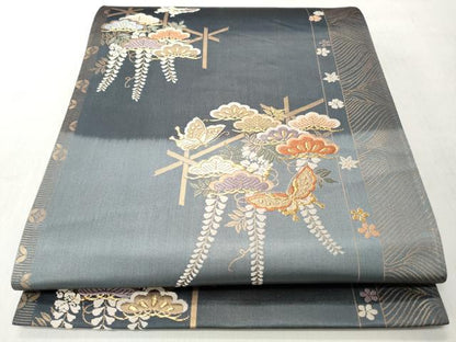 平和屋着物◎六通柄袋帯　唐織　花蝶文　金糸　正絹　逸品　CABJ3681qe