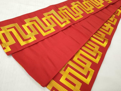 平和屋着物◎本場筑前博多織　半幅帯　幾何学文　証紙付き　正絹　逸品　CABJ3692qe