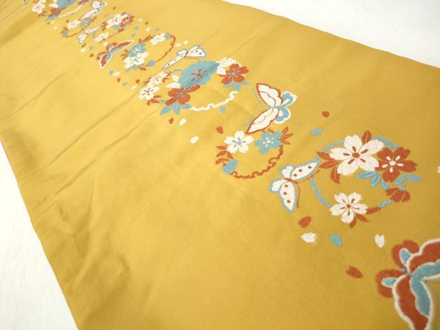 平和屋着物◎両面　六寸帯　雪輪花蝶文　正絹　逸品　CABJ3693qe