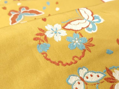 平和屋着物◎両面　六寸帯　雪輪花蝶文　正絹　逸品　CABJ3693qe