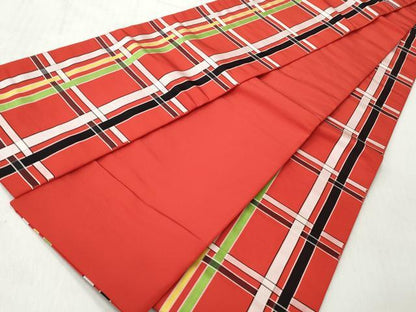 平和屋着物◎本場筑前博多織　半幅帯　格子柄　証紙付き　正絹　逸品　CABJ3694qe