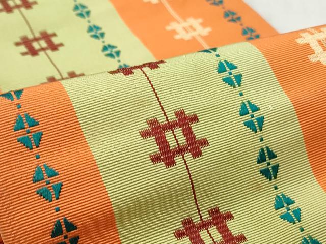 平和屋着物◎本場筑前博多織　半幅帯　幾何学文　正絹　逸品　CABJ3700qe