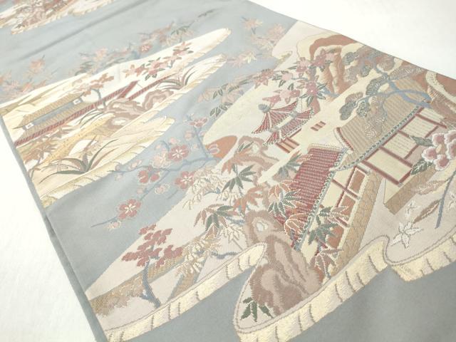 平和屋着物◎六通柄袋帯　風景文　金糸　正絹　逸品　CABJ3702qe