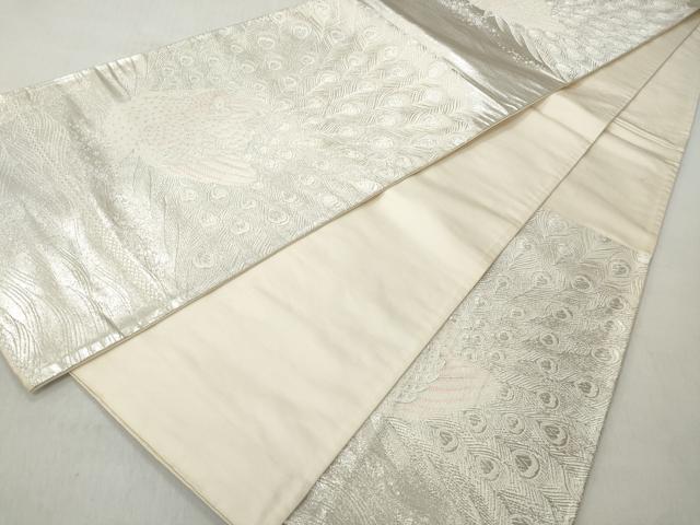 平和屋着物◎六通柄袋帯　唐織　孔雀文　銀糸　正絹　逸品　CABJ3707qe