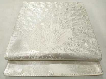 平和屋着物◎六通柄袋帯　唐織　孔雀文　銀糸　正絹　逸品　CABJ3707qe