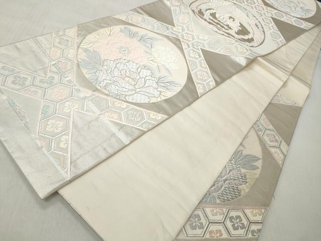 平和屋着物◎六通柄袋帯　唐織　天井鳳凰椿文　銀糸　正絹　逸品　CABJ3710qe