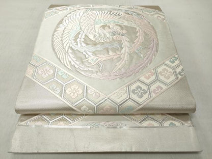 平和屋着物◎六通柄袋帯　唐織　天井鳳凰椿文　銀糸　正絹　逸品　CABJ3710qe