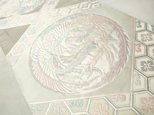 平和屋着物◎六通柄袋帯　唐織　天井鳳凰椿文　銀糸　正絹　逸品　CABJ3710qe