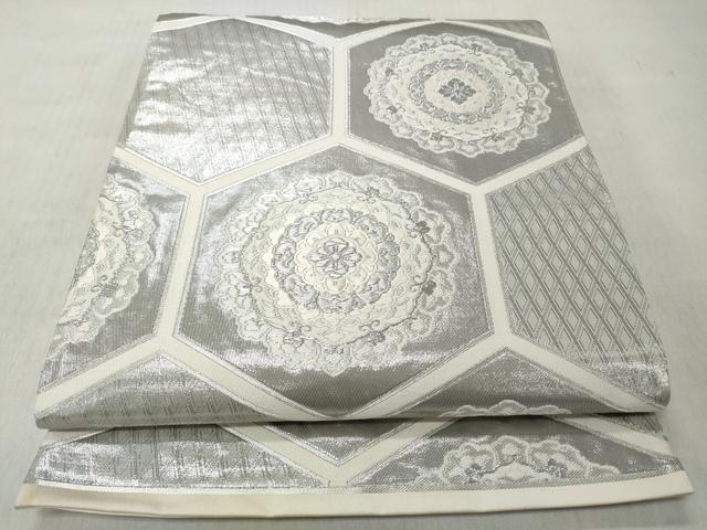 平和屋着物◎六通柄袋帯　唐織　亀甲正倉院花文　銀糸　正絹　逸品　CABJ3713qe