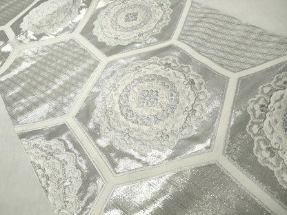 平和屋着物◎六通柄袋帯　唐織　亀甲正倉院花文　銀糸　正絹　逸品　CABJ3713qe
