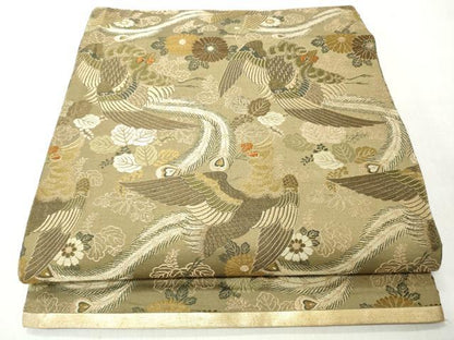 平和屋着物◎丸帯　唐織　鳳凰草花文　金糸　正絹　逸品　CABJ3714qe