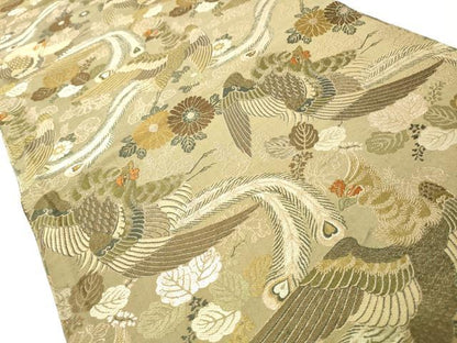 平和屋着物◎丸帯　唐織　鳳凰草花文　金糸　正絹　逸品　CABJ3714qe
