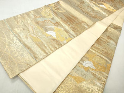 平和屋着物◎六通柄袋帯　地紙草花文　金銀糸　正絹　逸品　CABJ3715qe