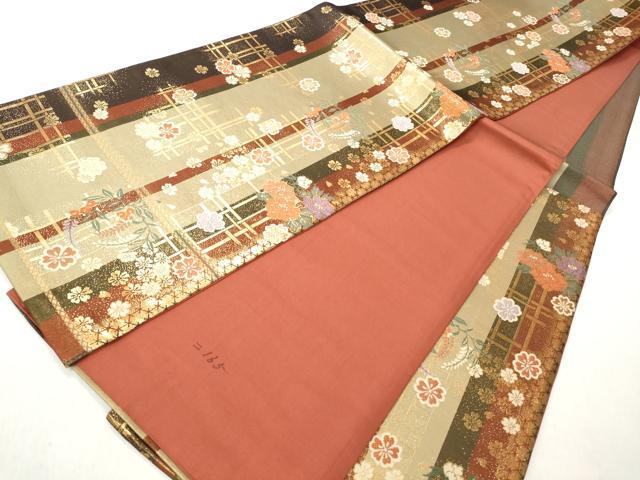 平和屋着物◎六通柄袋帯　唐織　草花文　金糸　正絹　逸品　CABJ3717qe