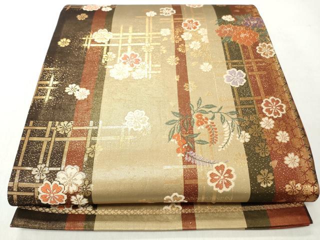 平和屋着物◎六通柄袋帯　唐織　草花文　金糸　正絹　逸品　CABJ3717qe