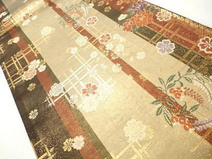 平和屋着物◎六通柄袋帯　唐織　草花文　金糸　正絹　逸品　CABJ3717qe