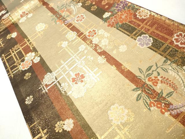 平和屋着物◎六通柄袋帯　唐織　草花文　金糸　正絹　逸品　CABJ3717qe
