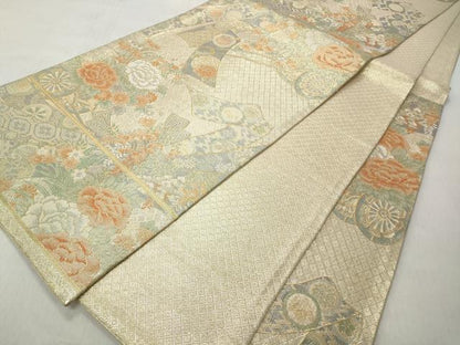 平和屋着物◎佐賀錦　六通柄袋帯　束ね熨斗花車文　金糸　正絹　逸品　CABJ3718qe