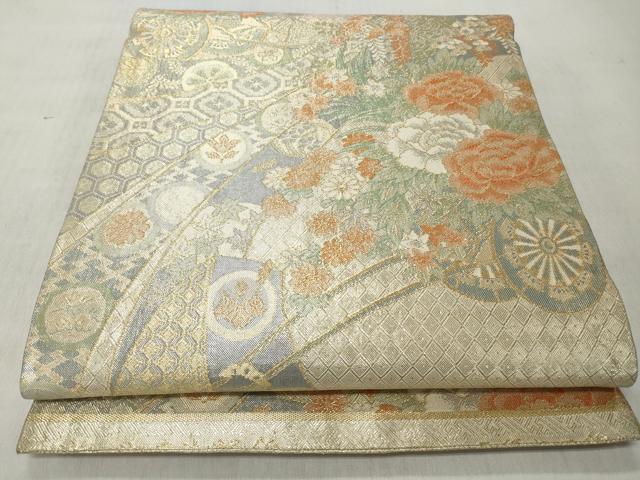 平和屋着物◎佐賀錦　六通柄袋帯　束ね熨斗花車文　金糸　正絹　逸品　CABJ3718qe