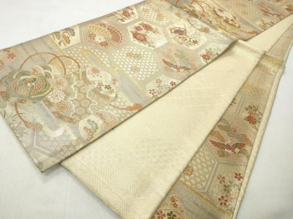 平和屋着物◎佐賀錦　六通柄袋帯　エ霞貝桶花文　金糸　正絹　逸品　CABJ3720qe