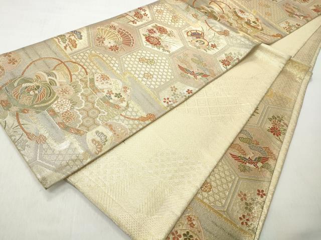 平和屋着物◎佐賀錦　六通柄袋帯　エ霞貝桶花文　金糸　正絹　逸品　CABJ3720qe