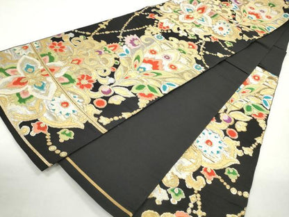 平和屋着物◎六通柄　本袋帯　唐織　更紗花唐草文　金銀糸　正絹　逸品　CABJ3724qe