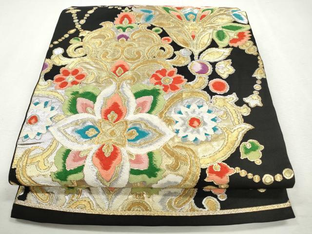 平和屋着物◎六通柄　本袋帯　唐織　更紗花唐草文　金銀糸　正絹　逸品　CABJ3724qe