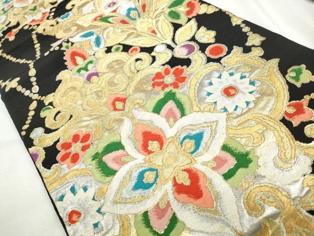 平和屋着物◎六通柄　本袋帯　唐織　更紗花唐草文　金銀糸　正絹　逸品　CABJ3724qe