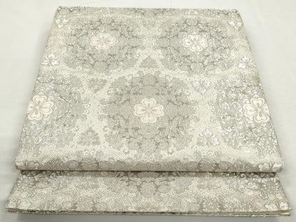 平和屋着物◎六通柄袋帯　唐織　草花文　プラチナ箔　正絹　逸品　CABJ3725qe